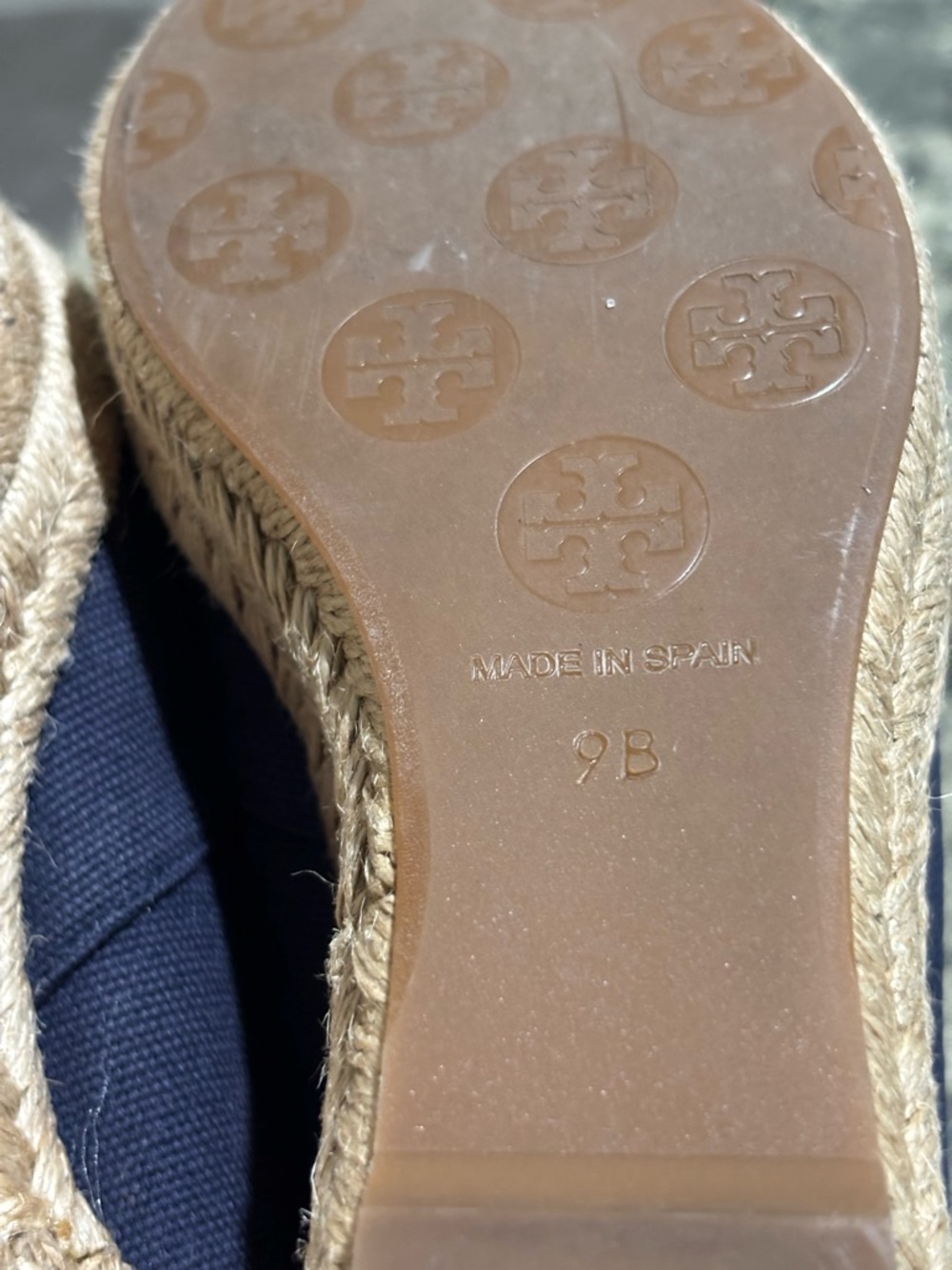 Tory Burch Navy Canvas Espadrille Wedge Peep-Toe - Picture 9 of 9